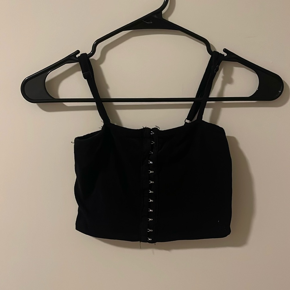 cropped black hook & eye cami